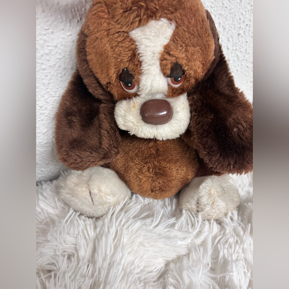 Russ Brown and Cream Plush Baxter Puppy Dog‎ Stuffed Animal Puppet Vintage